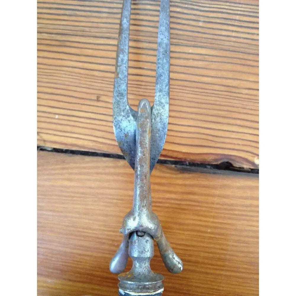 Vintage Antique Cast Metal Serving Carving Fork Natural Bone Antler Handle